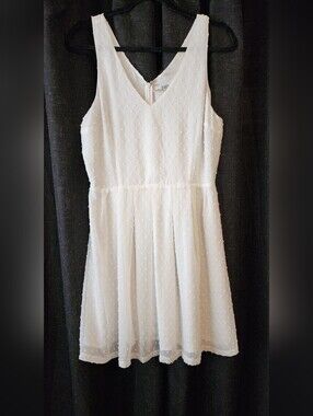 BB Dakota White Sleeveless Textured Dot Dress Top Size 8 Fit & Flare 36” Midi